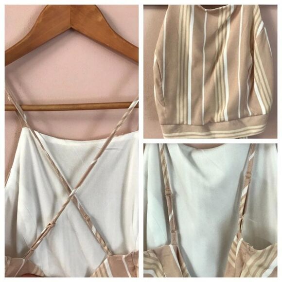 Charlotte Russe Blush Pink & Cream Striped Tie Back Crop Top Size M NWT - Picture 11 of 12